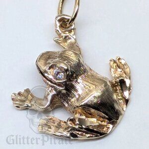 The Golden Frog |  Handcrafted 14k & Natural Diamond Charm Pendant